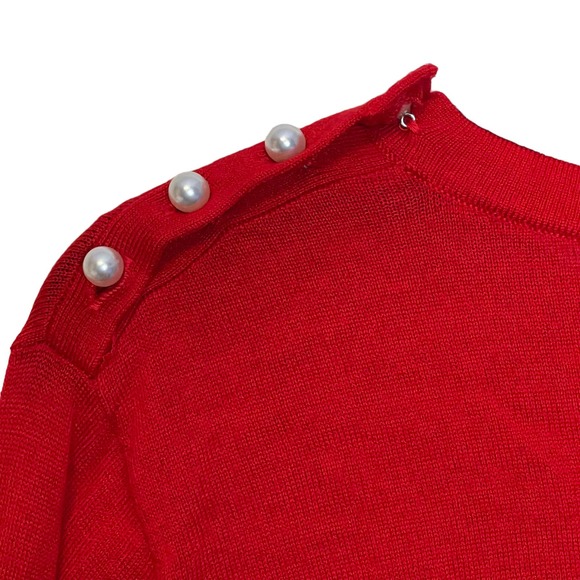 Ann Taylor Red Pearl Button Shoulder Sweater Knit  Pullover Crewneck Women XL - Picture 7 of 8